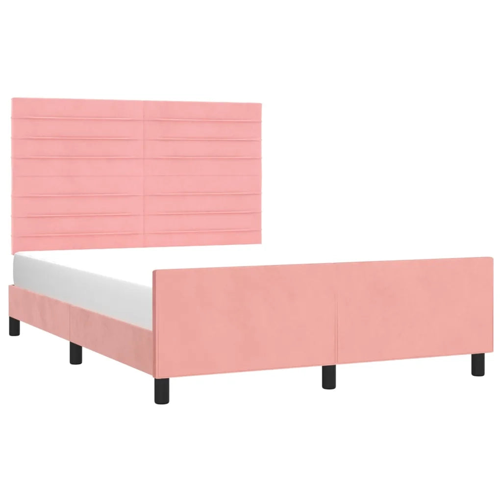 Letto matrimoniale | Letto per adulti | Giroletto con Testiera Rosa 140x200 cm in Velluto