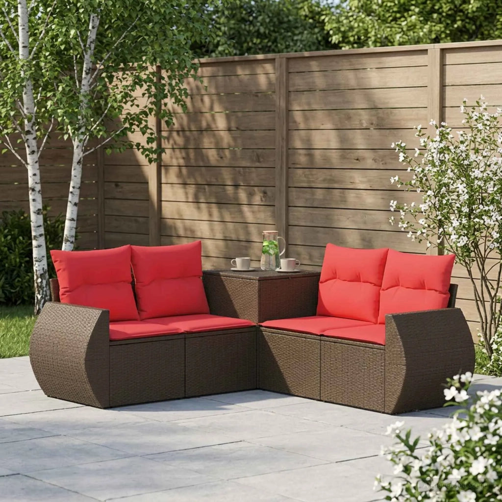 Set di divani 5 pz Marrone e Rosso Rattan sintetico e Acciaio 3447897