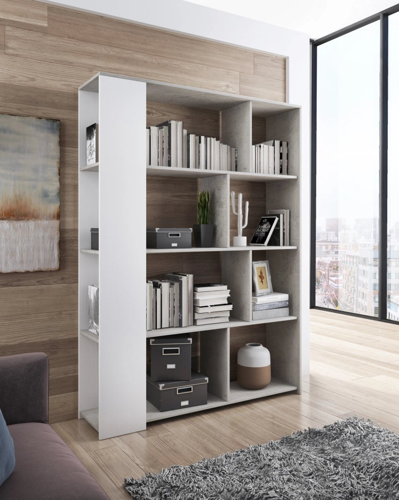 Libreria effetto legno finitura larice bianco cm. H.174 x L.129 x P.33