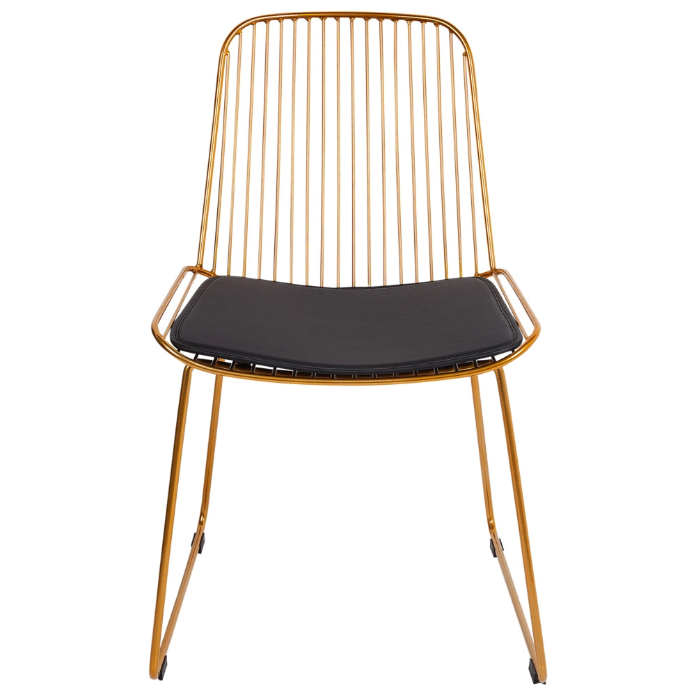Set di 2 sedie da pranzo in metallo oro con schienale in filo di ferro e cuscini in ecopelle stile elegante glamour