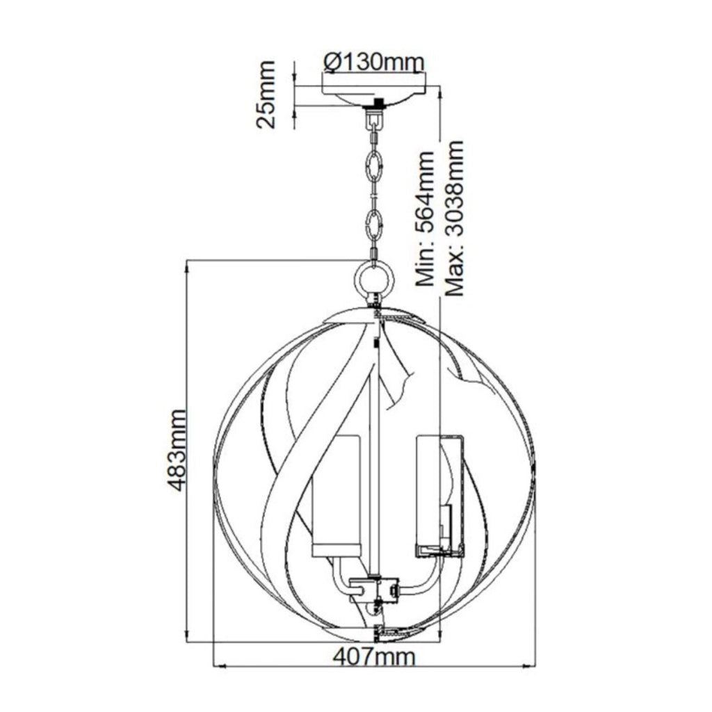 Lampadario Per Esterno Nordico Blacksmith Acciaio Nero Antico Vetro 3 Luci E14