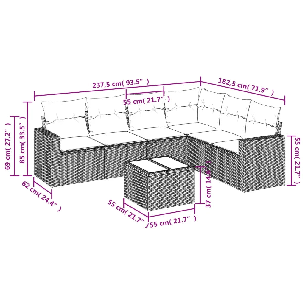 Set Divani da Giardino 7pz con Cuscini Grigio Chiaro Polyrattan 3219012