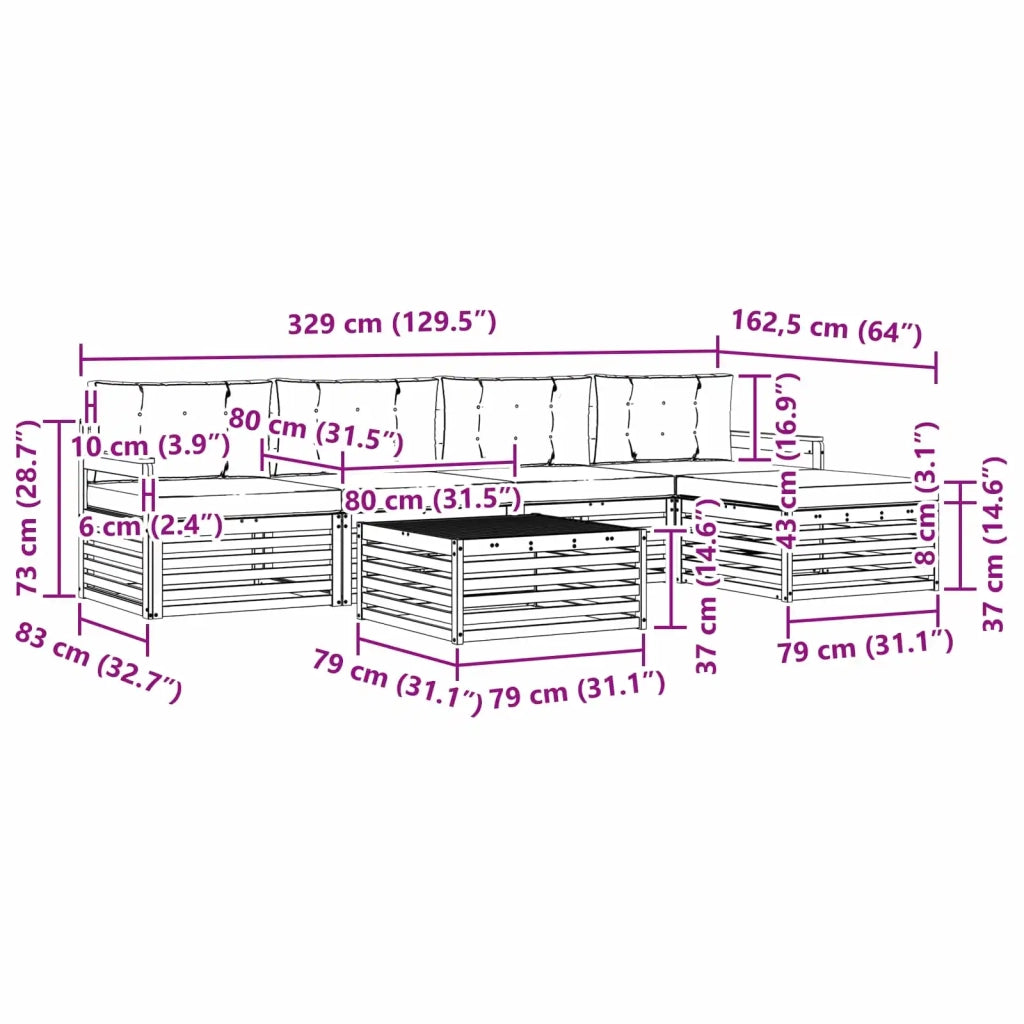 Set di divani da esterno con cuscino 6 pcs Naturale e Crema 3373325