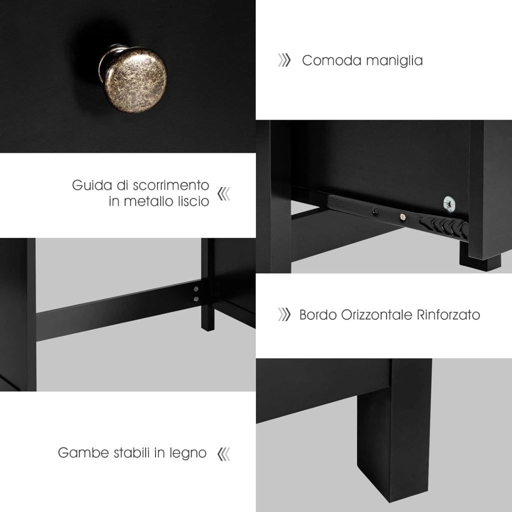 Scrivania per Computer con 3 Cassetti, Scrivania Salvaspazio con Dispositivo Antiribaltamento, Postazione di Lavoro Multifunzionale per Casa e Ufficio, 120 x 50 x 75 cm (Nero)