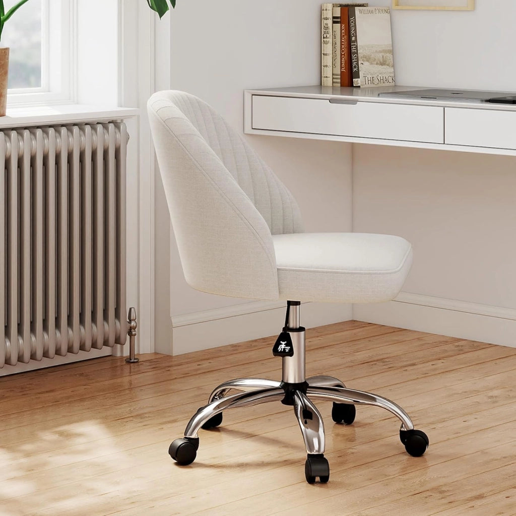 Sedia da ufficio regolabile in altezza, ergonomica, senza braccioli, sedia girevole con ruote, portata fino a 136 kg, per home office e ufficio