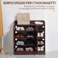 Armadio Scarpiera Moderno e Salvaspazio in Legno per 12 Paia con 4 Ripiani Aperti, 83x30x90 cm, color Caffè