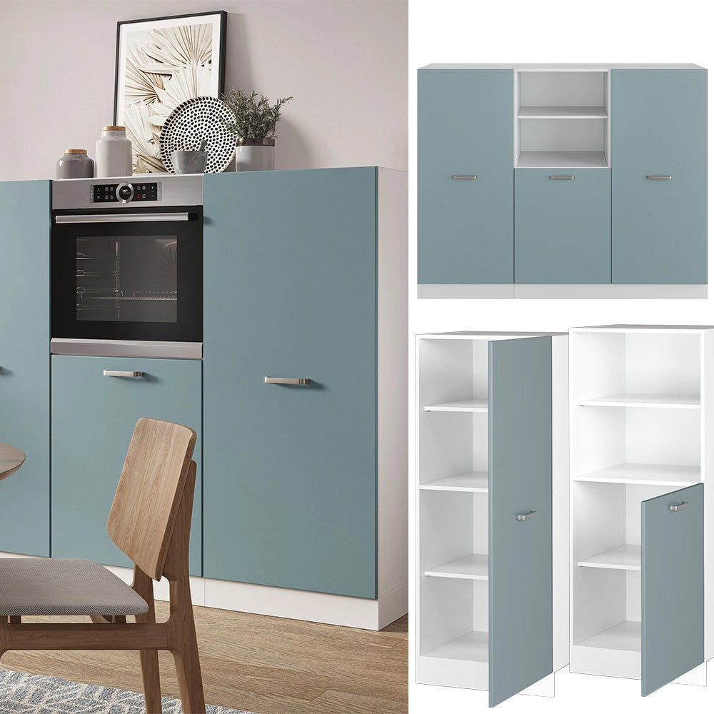 Cucine componibili piccole R-Line Grigio-blu/Bianco 180 cm senza piano di lavoro Vicco