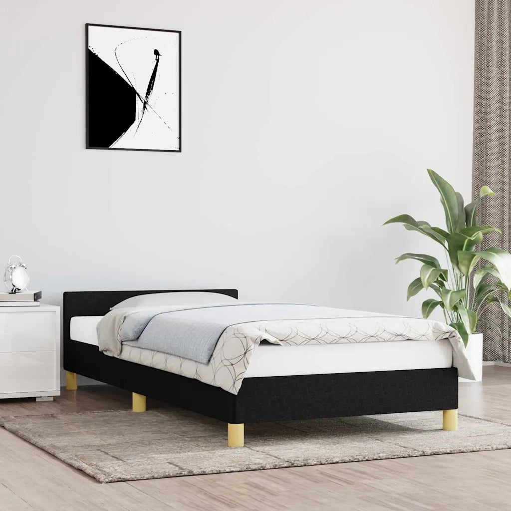Letto singolo | Letto per adulti | Giroletto con Testiera senza Materasso Nero 80x200 cm Tessuto