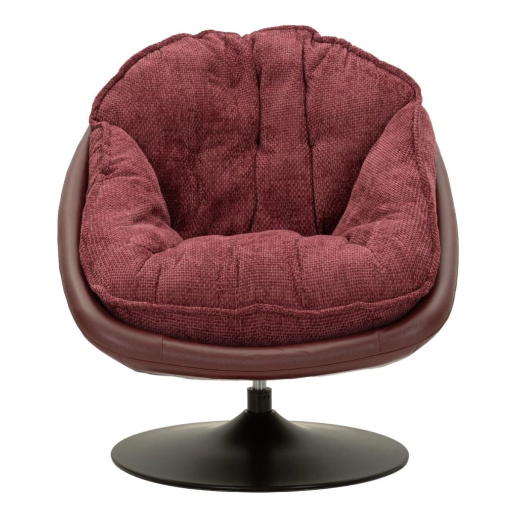 Poltrona girevole bordeaux con base in ferro nero