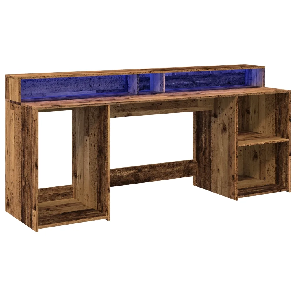 Scrivania con Luci LED Legno Antico 200x55x91 cm in Truciolato