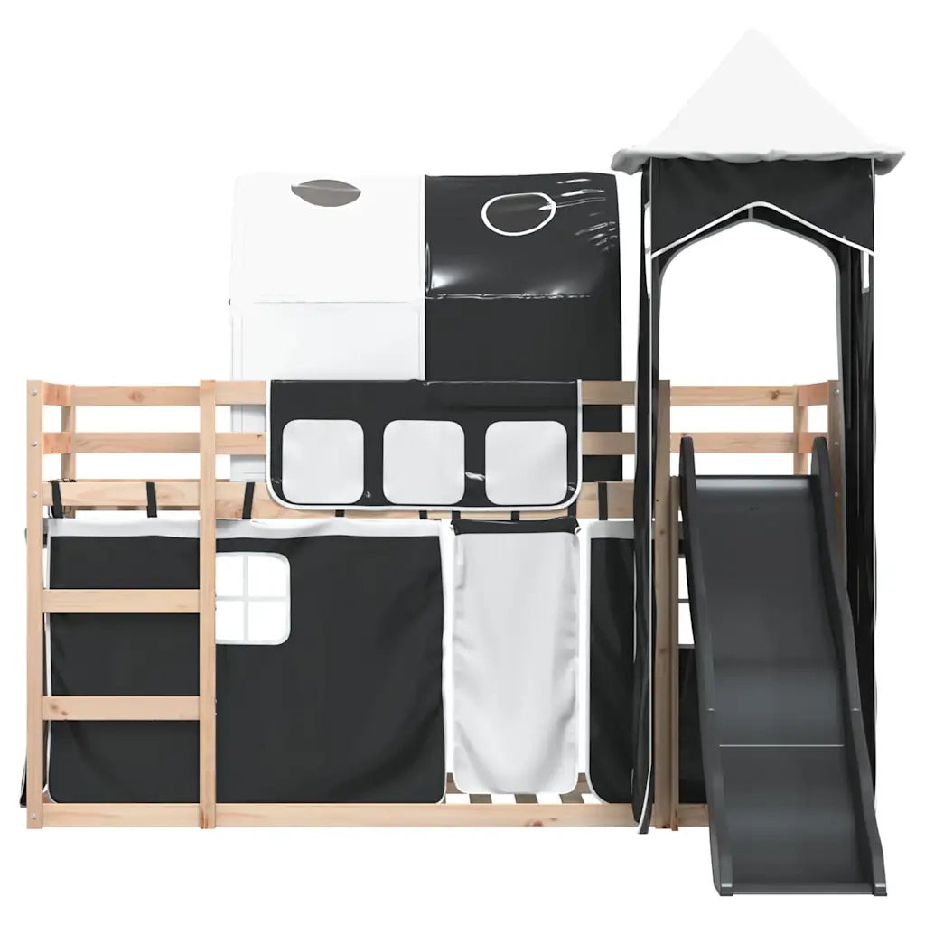 vidaXL Letto a Castello con Scivolo e Tende Bianco e Nero 80x200 cm