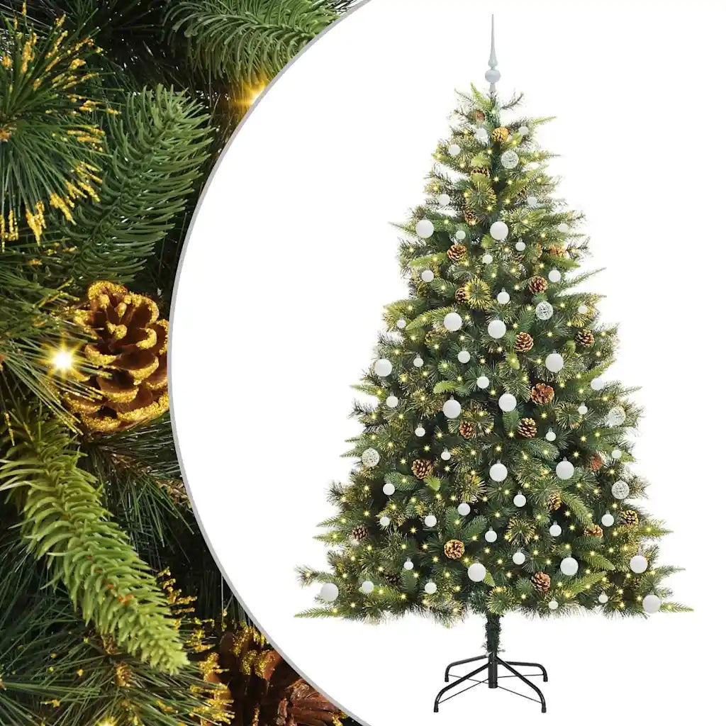 Albero di Natale artificiale pieghevole con coni Verde 210 cm 3395101