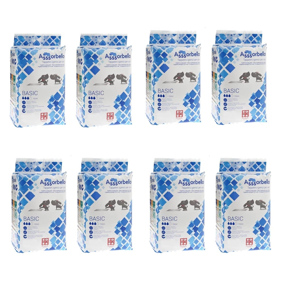 Multipack da 8 confezioni basic tappetini igienici per cani con strisce adesive 60x90 cm