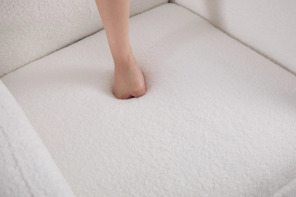 Poltrona a Dondolo con Poggiapiedi ¨C MINIMAL ¨C Tessuto Teddy, Schienale Alto, Bianco