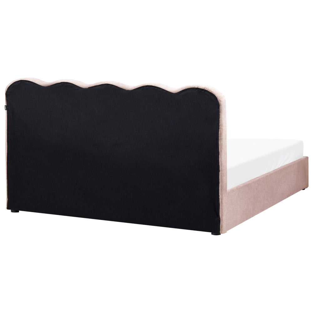 Letto in tessuto rosa pastello 180 x 200 cm contenitore elevabile con testiera e rete a doghe