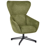 Poltrona Girevole in Tessuto Verde Stile Mid-Century Modern con Schienale Alto e Seduta a Guscio con Braccioli Avvolgenti