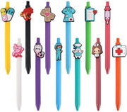 Set di pennarelli in plastica/silicone 12 pezzi - 14,5 x 1 cm - Scrittura con pennarelli a sfera retrattili multicolori - Pennarelli cartoon divertenti - Dimensioni: 14,5 x 1 cm