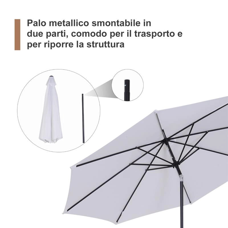 OMBRELLONE DA GIARDINO 300 CM INCLINABILE CON PALO SMONTABILE BIANCO