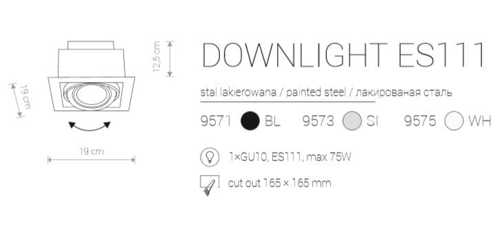 Faretto incasso quadrato Nowodvorski Downlight nero GU10 ES111
