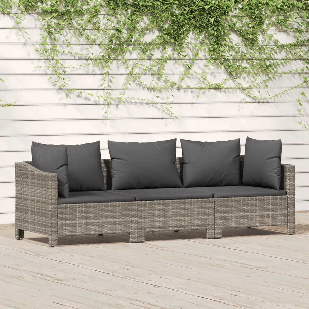 Set Divani da Giardino 3 pz | Set Salotto da Giardino con Cuscini in Polyrattan Grigio