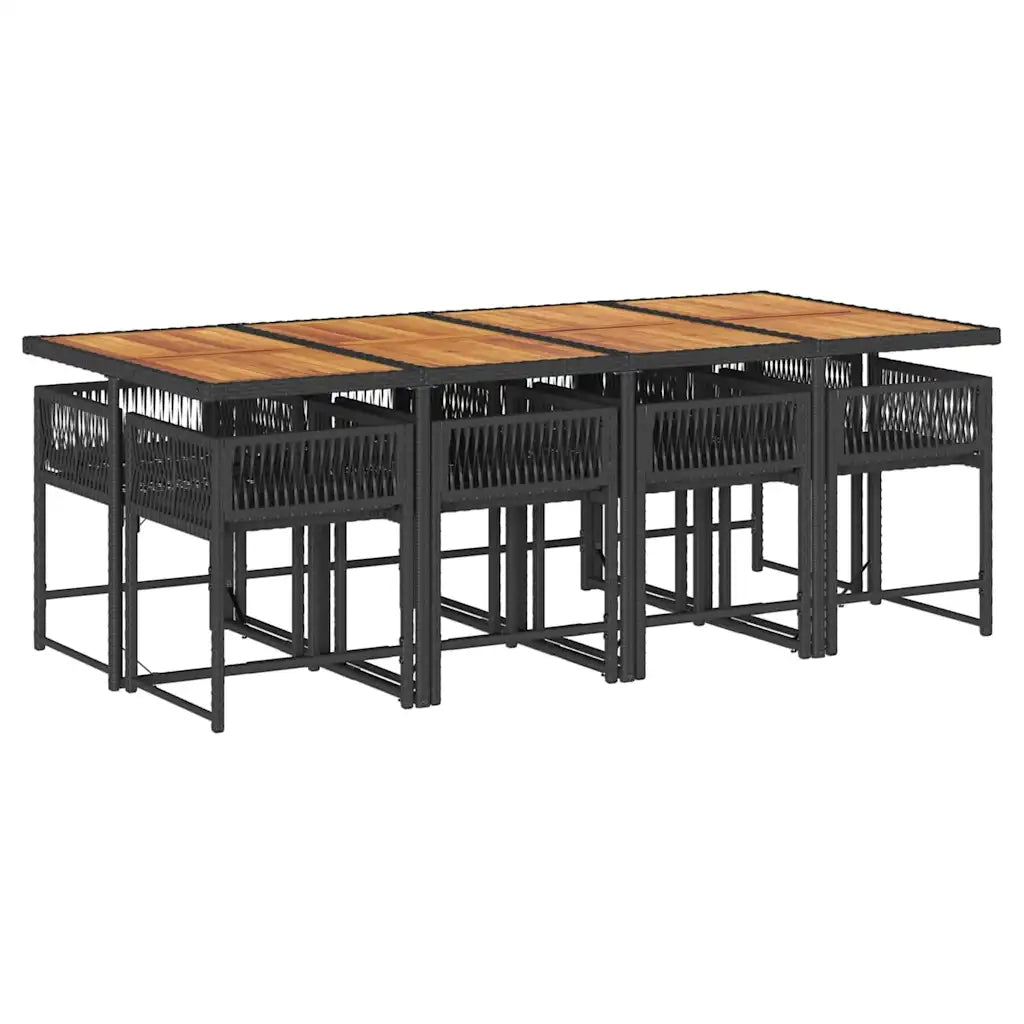 Set da Pranzo da Giardino 9 pz con Cuscini Nero in Polyrattan