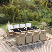 Set da Pranzo da Giardino 9 pz con Cuscini in Polyrattan Beige 3095569