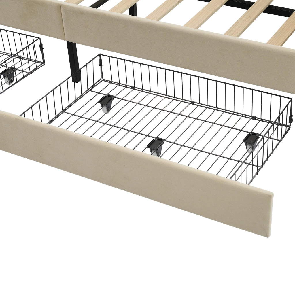 DESMIU Divano letto 90 × 200 cm 1 posto con 2 cassetti, USB, Type-C e senza materasso, in velluto beige