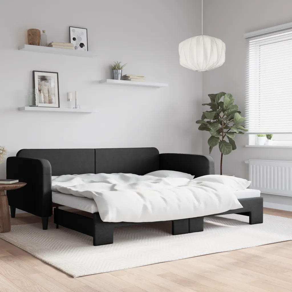 Divano Letto con Letto Estraibile-Sofa Letto-Daybed Nero 100x200 cm in Tessuto 532063