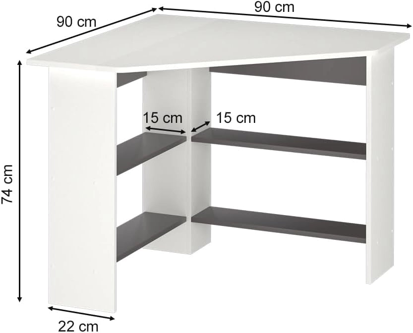 Scrivania angolare Arion, Bianco, 90 x 90 cm, per un utilizzo efficiente dello spazio con vani aperti