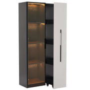 Vetrina con 1 Porta in Vetro Temperato; 1 Cassetto Laterale; LED; Cerniere Silenziose; in MDF; 70??40??160 cm; Nero Bianco