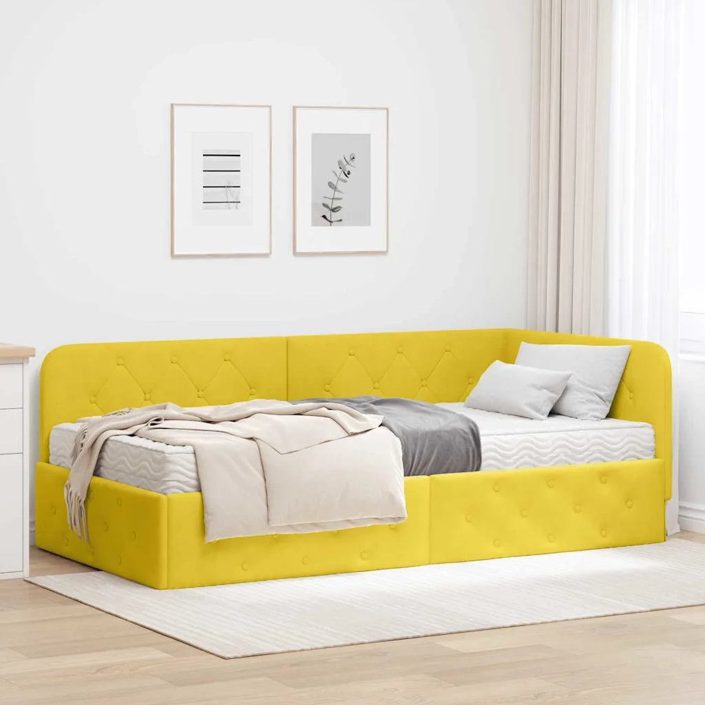 Cornice del letto ad angolo Giallo 90 x 190 cm Velluto