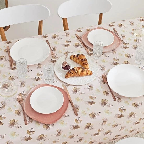 Telaio di tovaglia con disegno di foglie di ginkgo, tovaglie da tavola impermeabili, lavabili, 200 x 140 cm, tovaglia elegante in rosato taupe in polvere, tovaglia da tavola in vinile PVC, rettangolare, facile da pulire