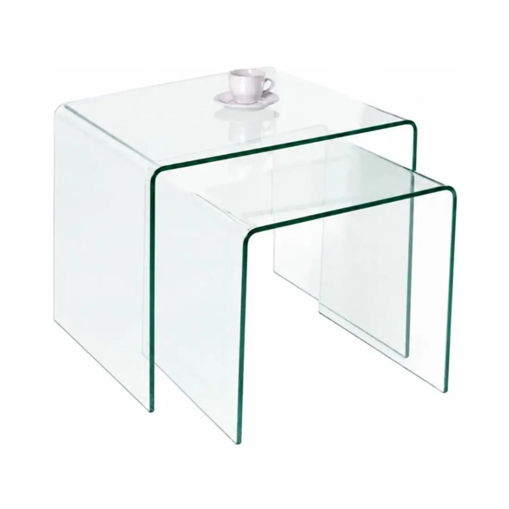 Set di 2 tavolini impilabili HOLOW in vetro temperato trasparente – Design moderno