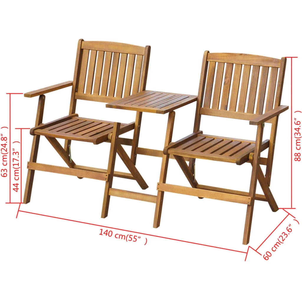 Panca da giardino pieghevole mobili da esterno per patio tavolo da terrazza e tavolo da tè 140 cm legno massello di acacia 02_0011760