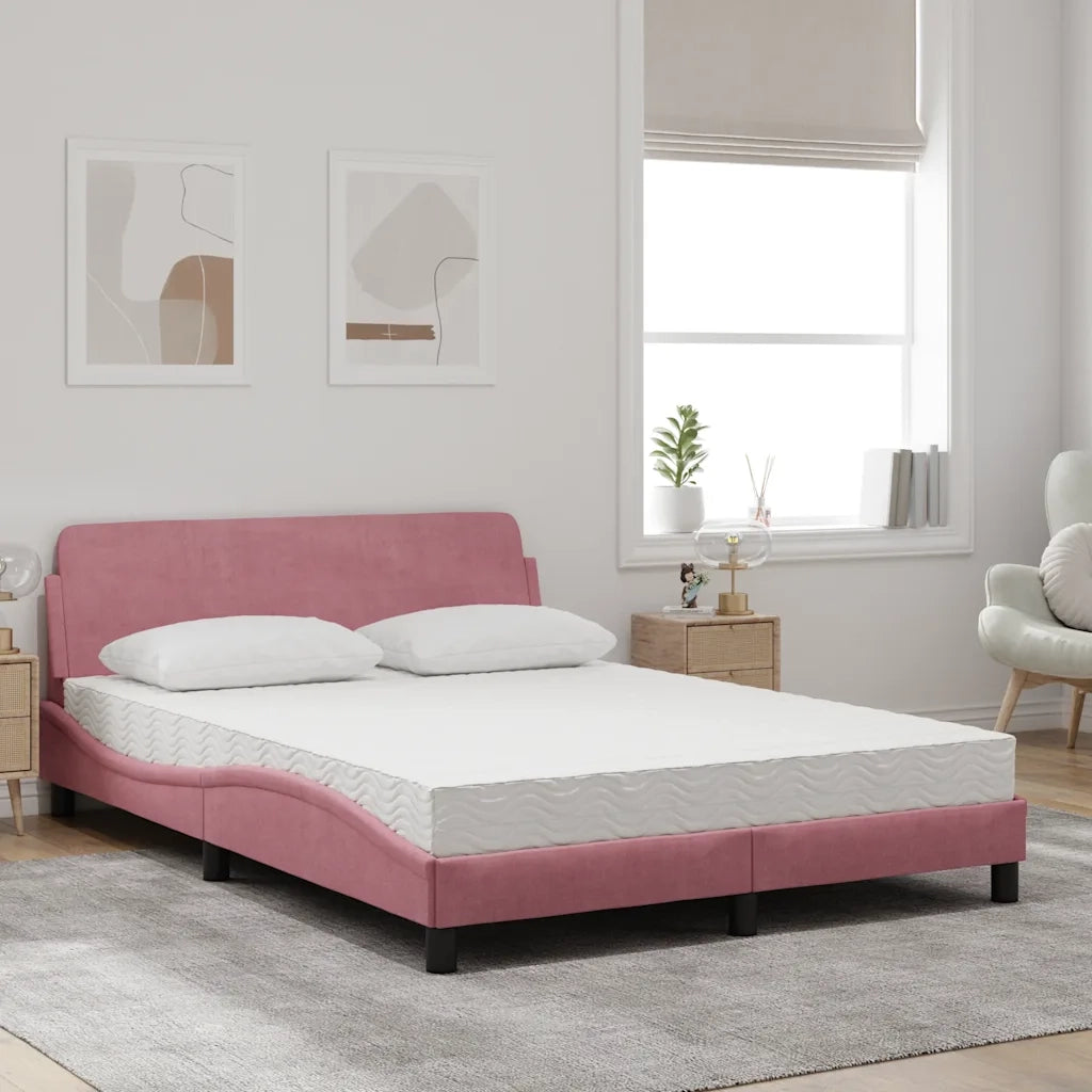 Letto con Materasso Dover Rosa 140x200 cm in Velluto 3208416