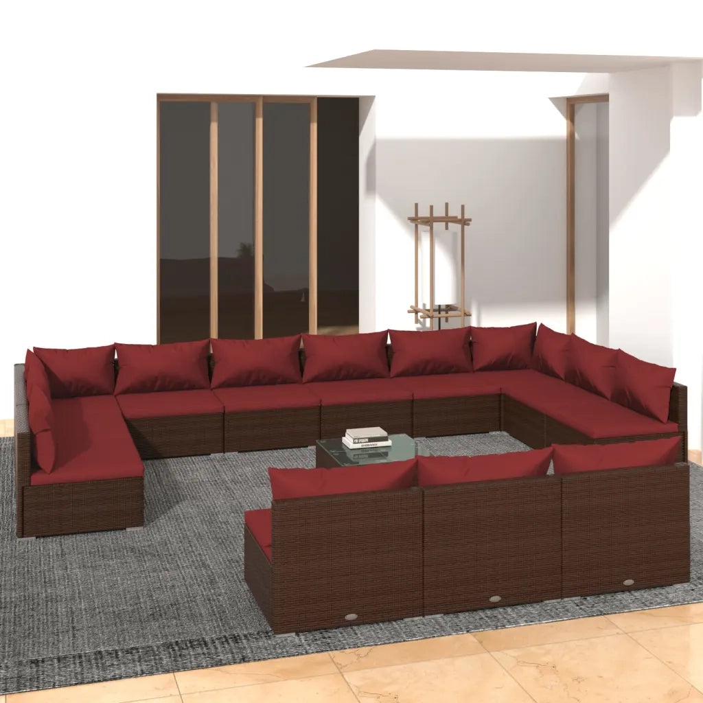 Set Divani da Giardino 14 pz con Cuscini in Polyrattan Marrone cod mxl 38997