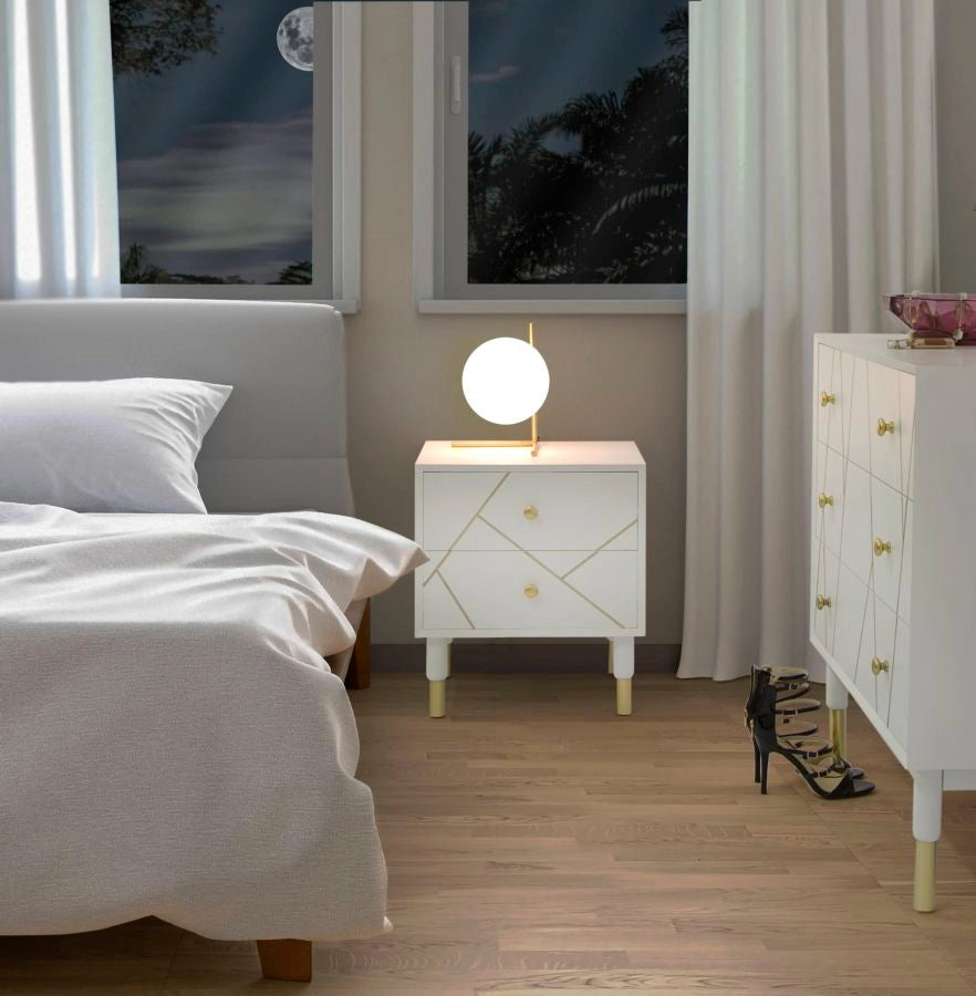 Lampada da Tavolo Glamy Low 25x25x27 cm in Ferro e Vetro Bianco e Oro