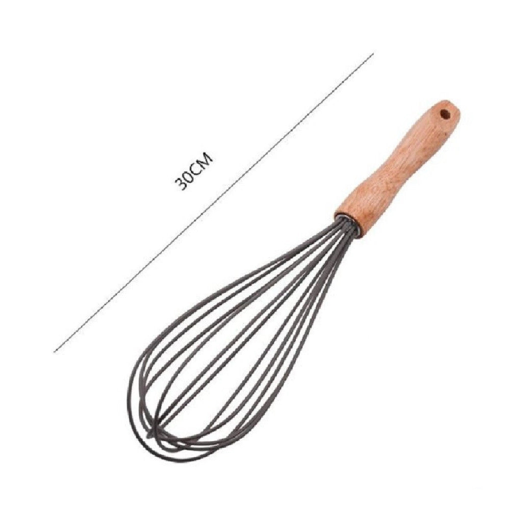 Trade Shop - Sbattiuova Frusta 12" Sbatti Uova In Silicone Manico Legno 30cm Da Cucina 50740 -
