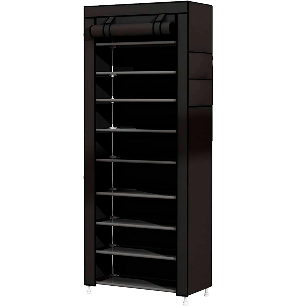 Scarpiera in Tessuto per Scarpe con Anta con Cerniera e Tasche Laterali 160x88x30cm, 27 paia. Nero