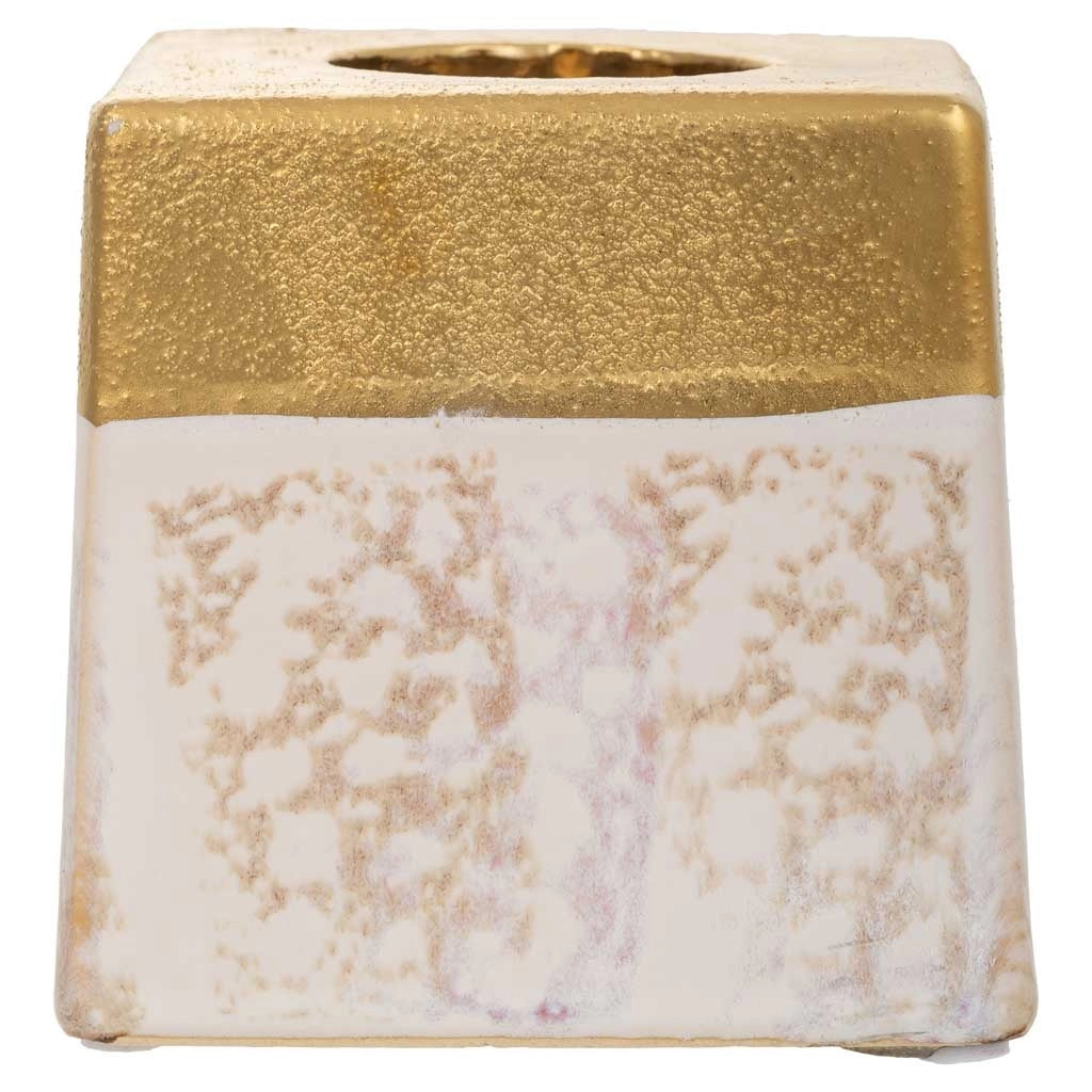 Portacandele in ceramica dorata 10x10x10h