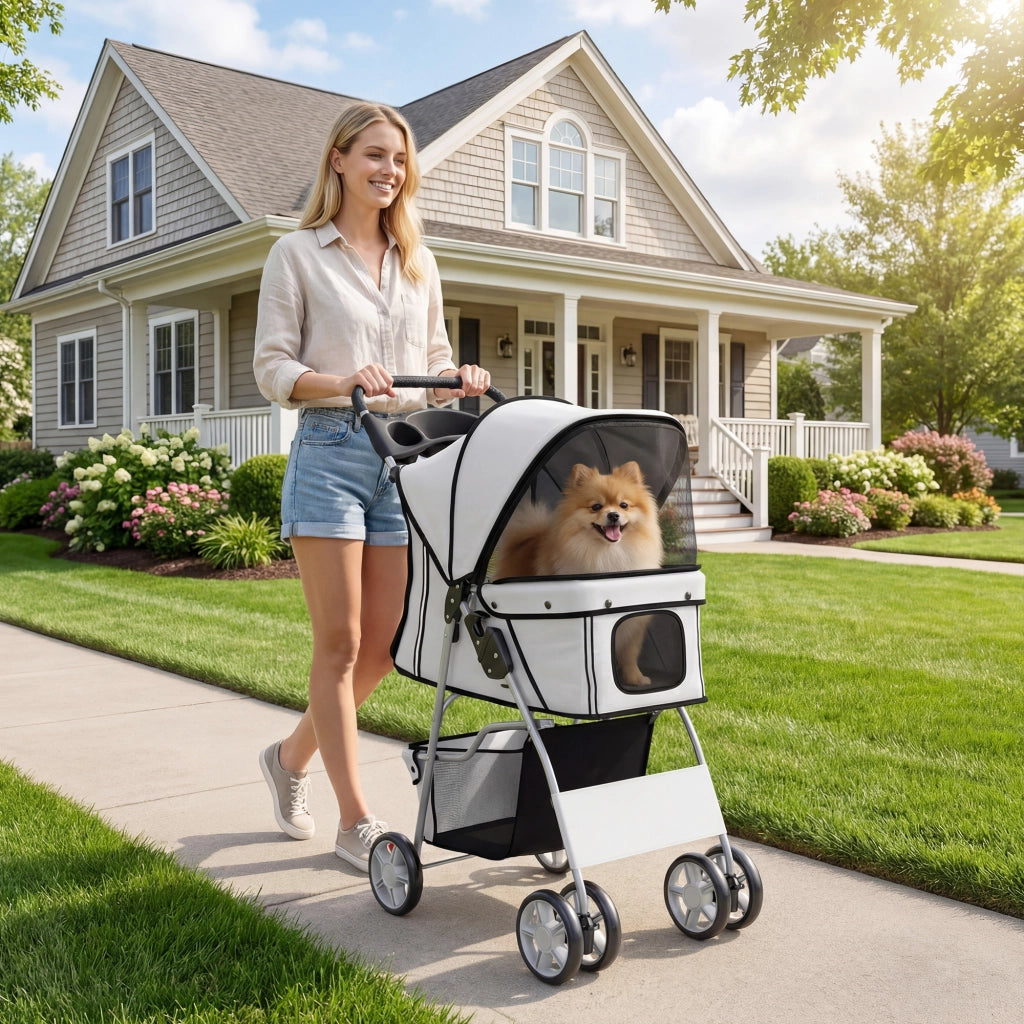 Carrello per Cani con Cestino Portavasos e Cuscino Lavabile ¨C zephmum ¨C Grigio 77x44x102 cm