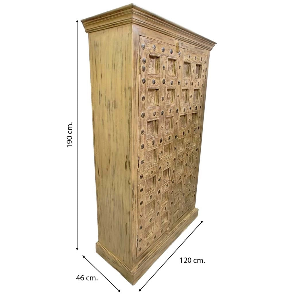 Armadio in legno con finitura artigianale marrone, 120x46x170h cm