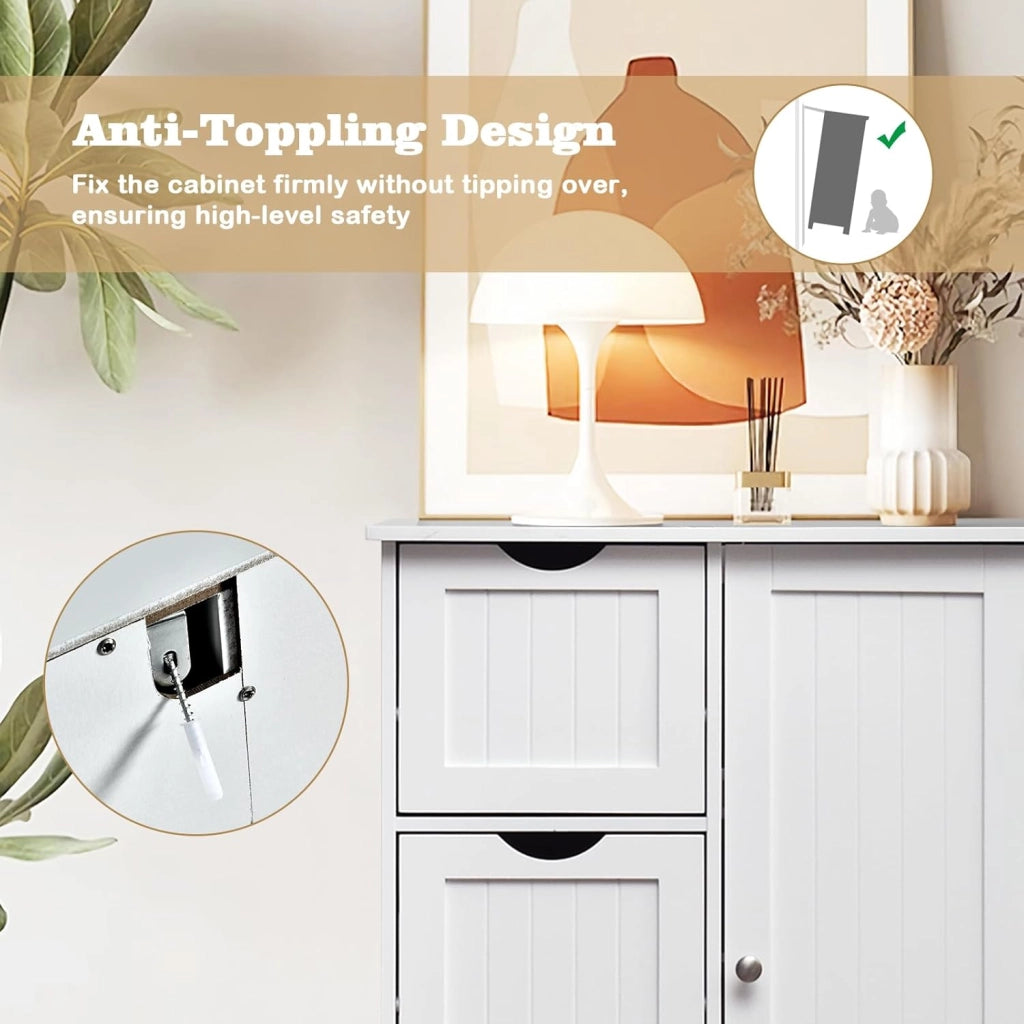 Mobile da Bagno, Armadio Autoportante,Mobile da Bagno Armadietto da Terra Mobiletto con Cassetto, Mobiletto da Cucina Soggiorno Salvaspazio, 60x30x81 cm,3 Colori (Bianco)