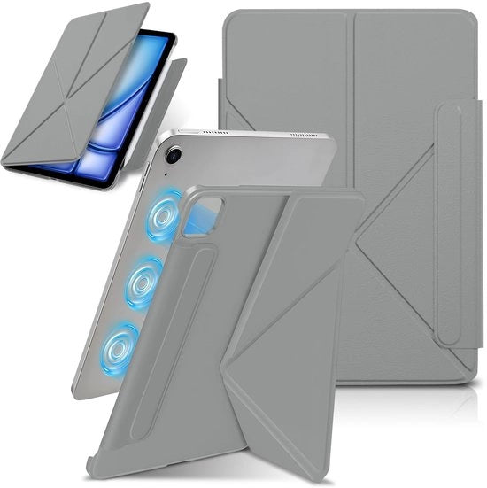 Hoes per iPad Air 13 pollici M3/M2, copertura slanciata e resistente, fissaggio magnetico forte, diverse angolazioni di posizionamento, monitoraggio automatico/sospensione, ricarica di tipo 2° generazione con pennarello (grigio)