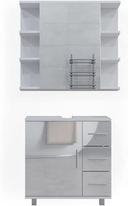 Set mobili bagno Ilias, Bianco lucido, 60 cm, composto da specchio da bagno e mobile sottolavabo
