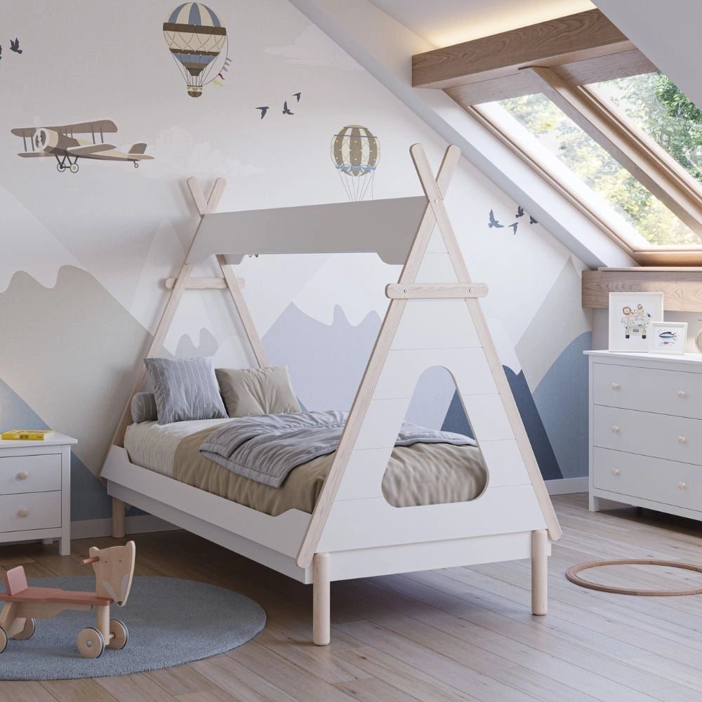 Letto a tenda singolo Nora bianco e pino 205,6x104,1x162,4 – Un rifugio da sogno per grandi avventure