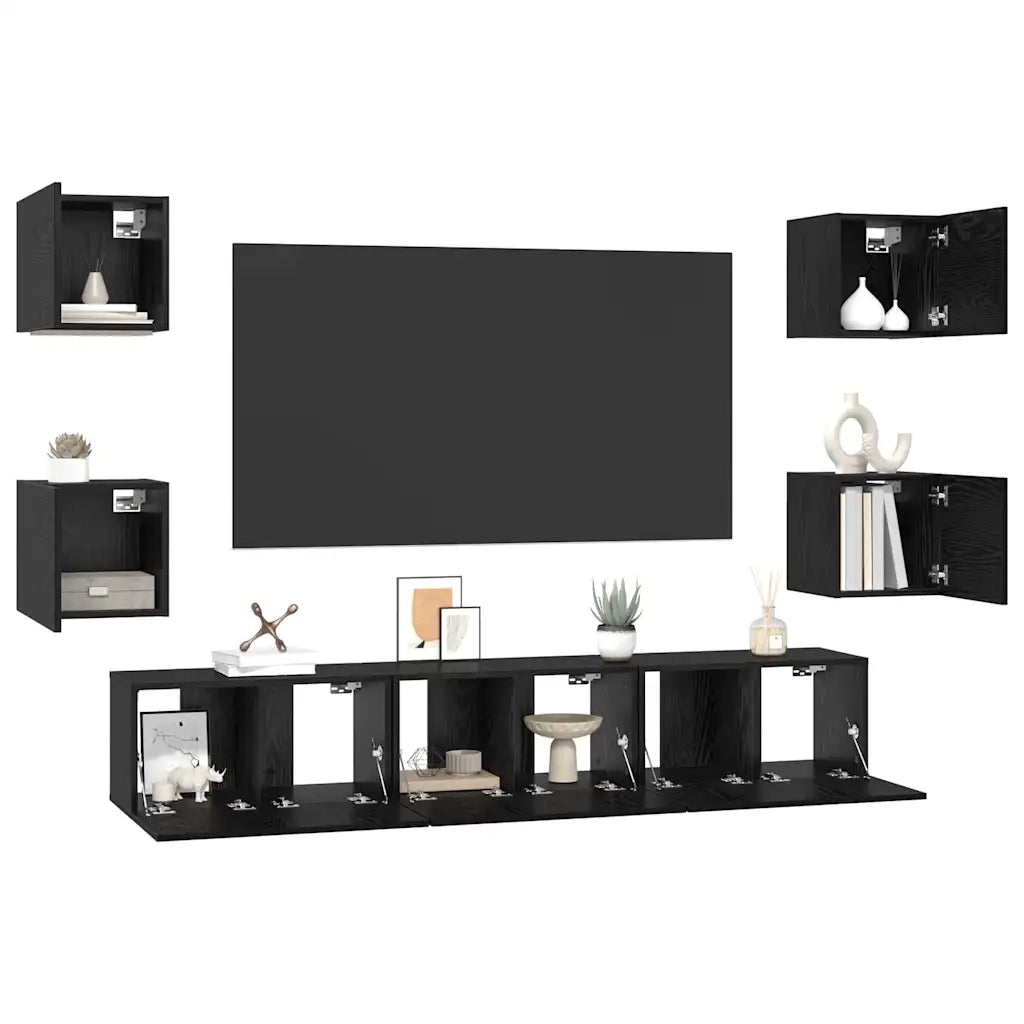 vidaXL Set mobile TV 7 pcs Rovere nero Media 180 x 30 x 30 cm