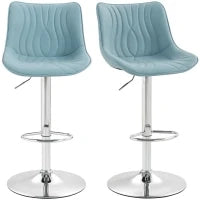 Set di 2 sgabelli da bar, con struttura in acciaio, altezza regolabile 92-110 cm, schienale e poggiapiedi, Blu