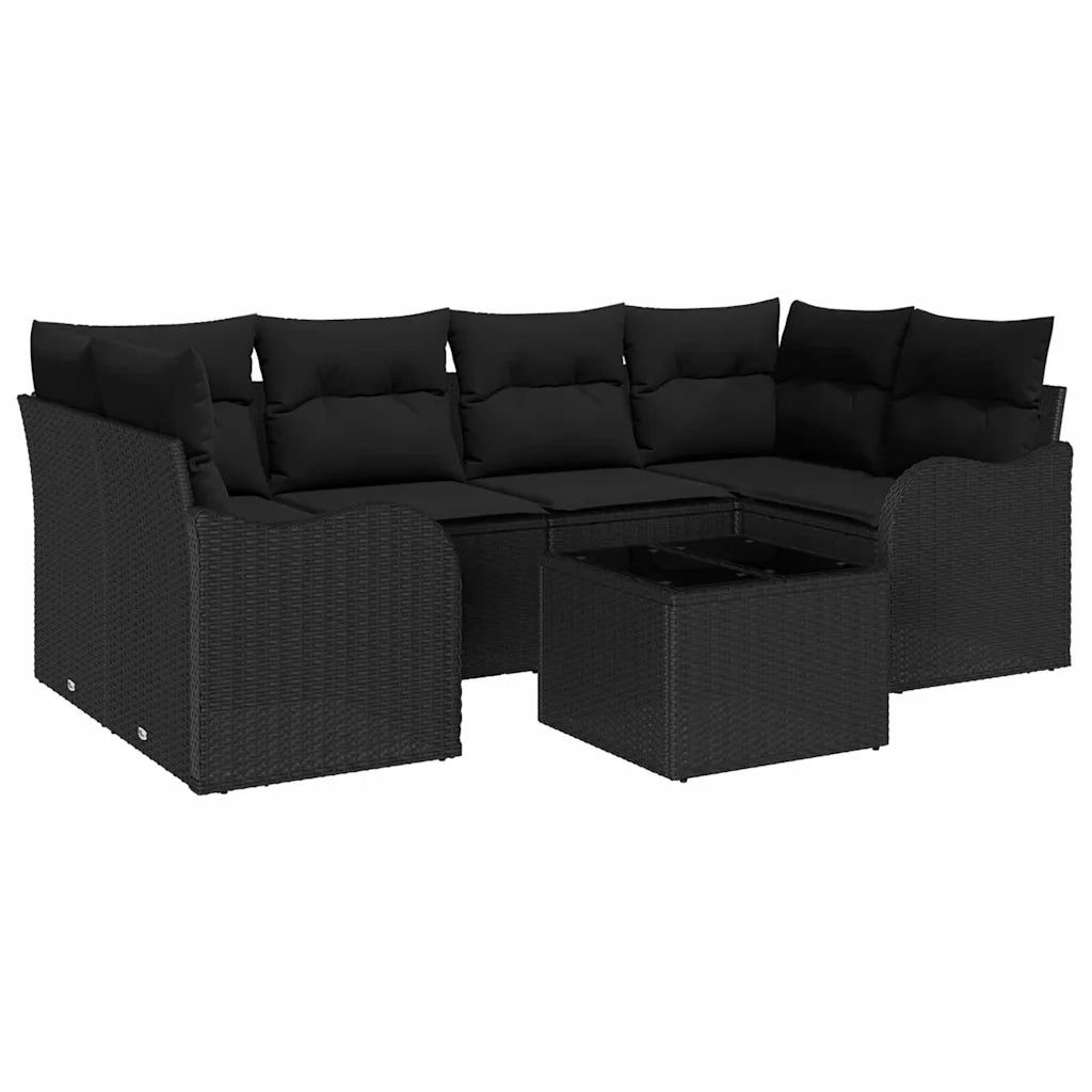 Set Divano da Giardino 7 pcs Nero Polyrattan, Acciaio e Vetro 3354272