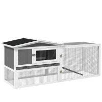 Gabbia per Conigli in Legno di Abete con Tetto in Asfalto, 156 x 58 x 68 cm, Grigio Chiaro